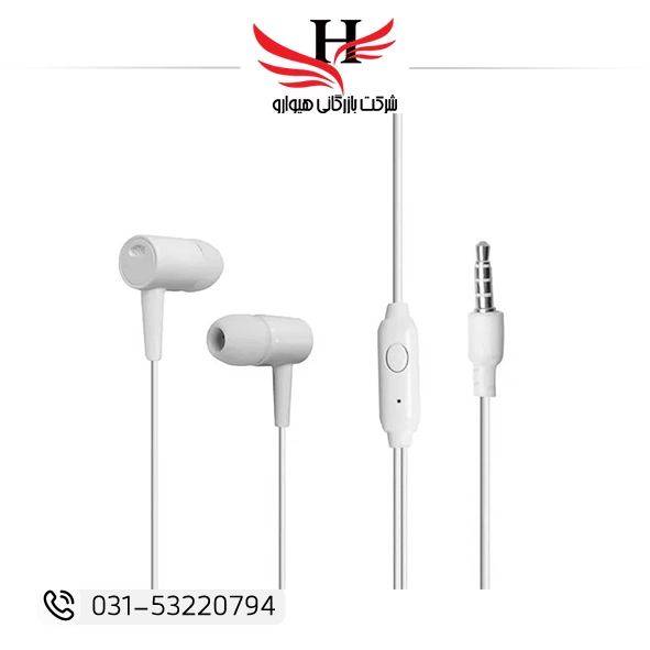 هندزفری سیمی موسوری مدل HF‑01 با جک 3.5 میلی‌متری و میکروفون داخلی – محصول شرکت هیوارو (Hivaro) مناسب مکالمه و گوش دادن به موسیقی